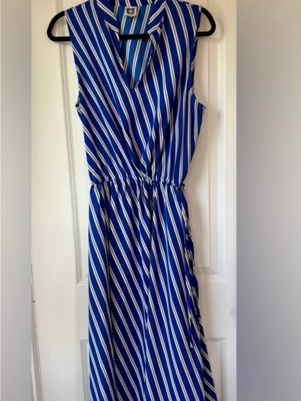 Ann Klein Beautiful Striped Sleeveless Royal Blue and White Maxi Dress